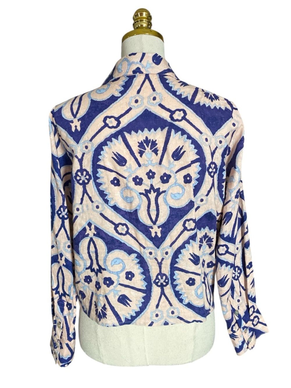 Christian Siriano Women’s Tie Front Linen Blend  Blue & Cream Print Top Sz Large - Picture 5 of 8